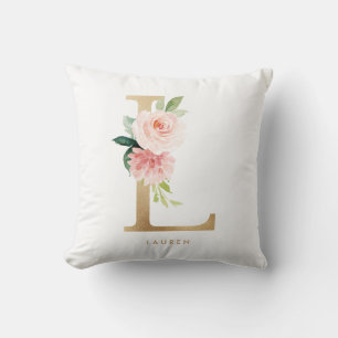 Faux Gold Foil Blommigt Brev L Monogram Kudde