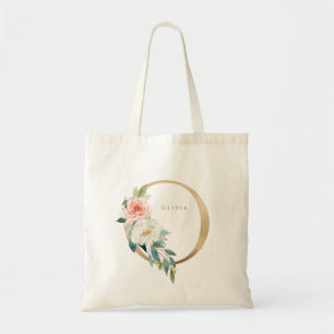 Faux Gold Foil Blommigt Brev O Monogram Bridesmaid Tygkasse