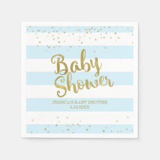 Faux Gold Foil, Blue Rand Baby Shower Boy Pappersservett