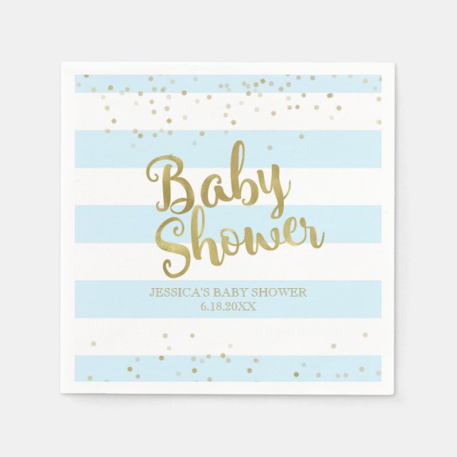Faux Gold Foil, Blue Rand Baby Shower Boy Pappersservett (Framsidan)