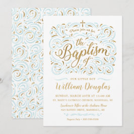 Faux Gold Foil Boy Baptism-inbjudan Inbjudningar