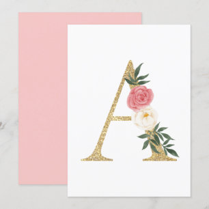Faux Gold Foil Brev A  Blommigt Monogram Inbjudningar