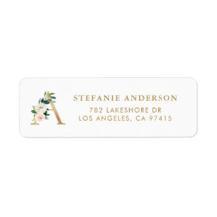 Faux Gold Foil Brev A Monogram Söt Blommigt Returadress Etikett
