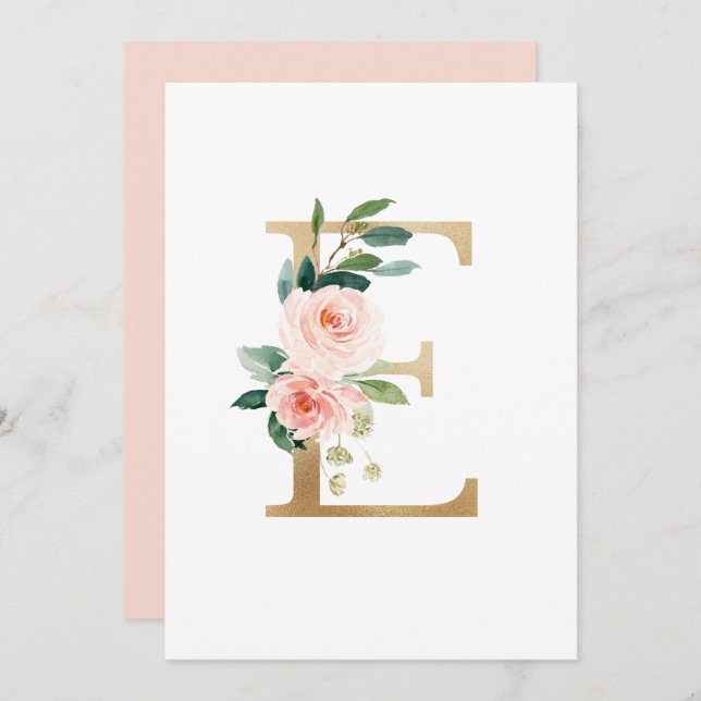 Faux Gold Foil Brev E  Blommigt Monogram Inbjudningar (Fram/baksida)