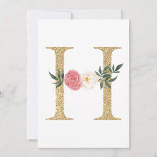 Faux Gold Foil Brev H Blommigt Monogram Inbjudningar