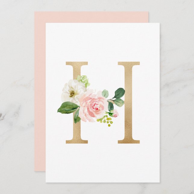 Faux Gold Foil Brev H  Blommigt Monogram Inbjudningar (Fram/baksida)