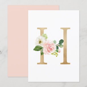 Faux Gold Foil Brev H  Blommigt Monogram Inbjudningar
