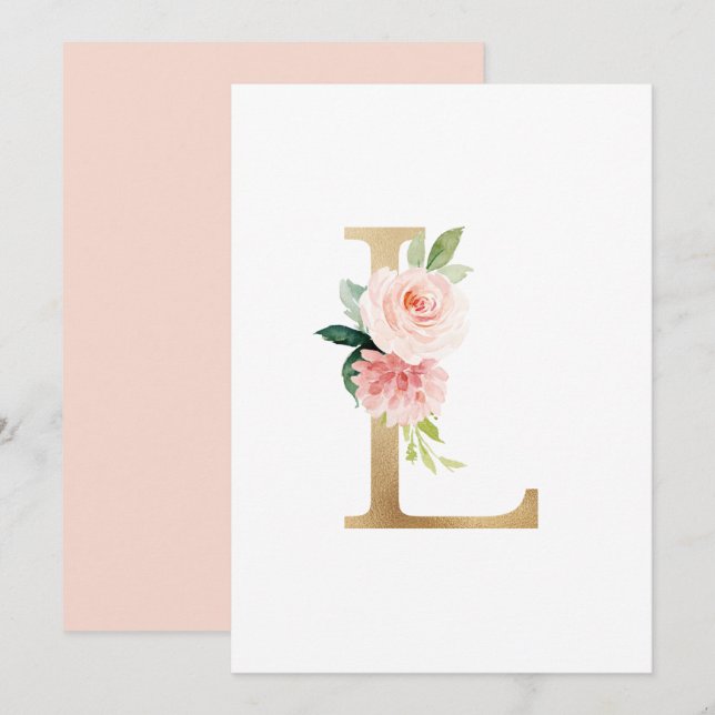 Faux Gold Foil Brev L  Blommigt Monogram Inbjudningar (Fram/baksida)