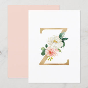 Faux Gold Foil Brev Z Blommigt Monogram Inbjudningar