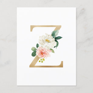 Faux Gold Foil Brev Z Blommigt Monogram Vykort