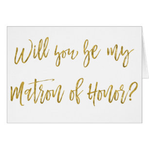 Faux Gold Foil Bröllop Matron of Honor Hälsningskort