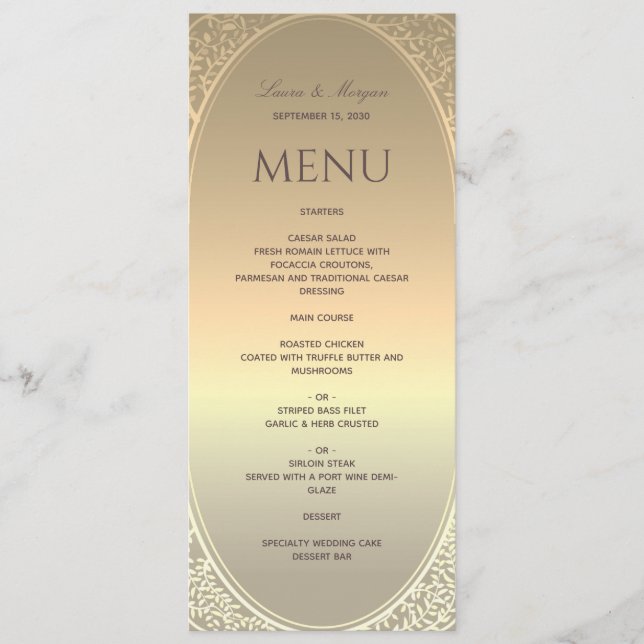 Faux Gold Foil Bröllop Meny (Framsida)