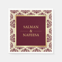 Faux Gold Foil Burgundy Damask Wedding Pappersservett
