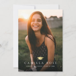 Faux Gold Foil Cap Photo Graduation Party Inbjudningar