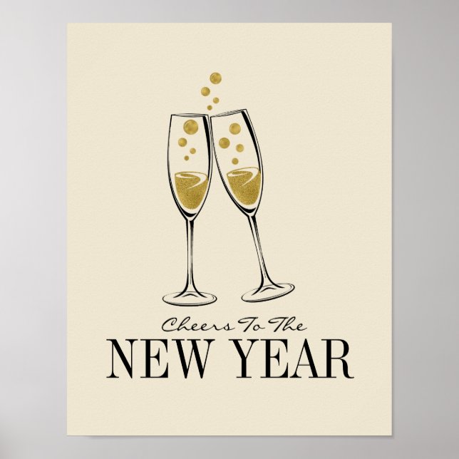 Faux Gold Foil Cheers - nyårs Poster (Framsidan)