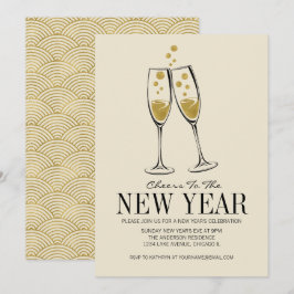 Faux Gold Foil Cheers Nyårsafton Party Card Inbjudningar