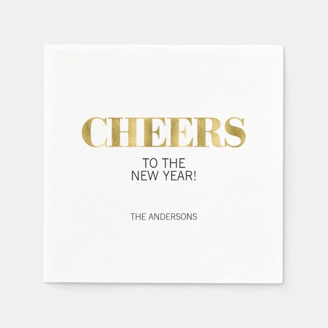 Faux Gold Foil Cheers - nyårsjubileum Pappersserve Pappersservett (Framsidan)