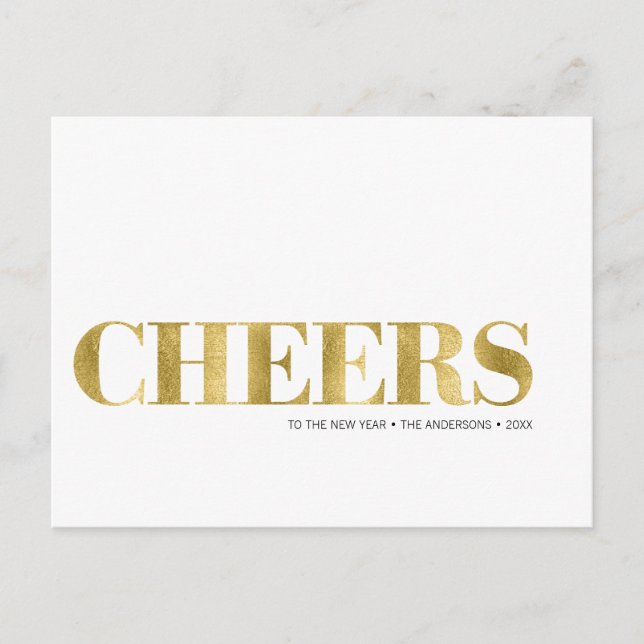 Faux Gold Foil Cheers nyårskort för Helgdag Helg Vykort (Framsida)
