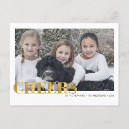 Faux Gold Foil Cheers nyårslandets fotovykort Helg Vykort