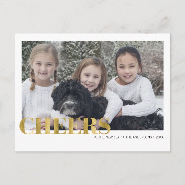 Faux Gold Foil Cheers nyårslandets fotovykort Helg Vykort (Framsida)