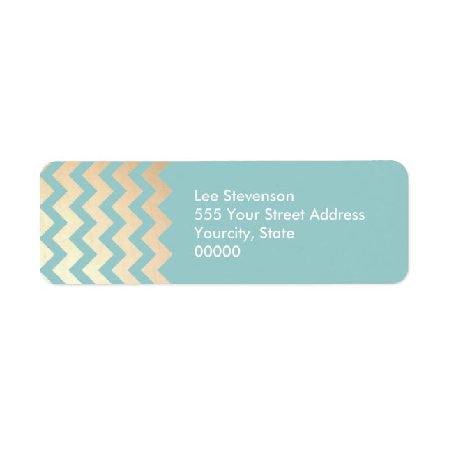 FAUX Gold Foil Chevron Mönster och Turcos Blue Returadress Etikett (Framsidan)