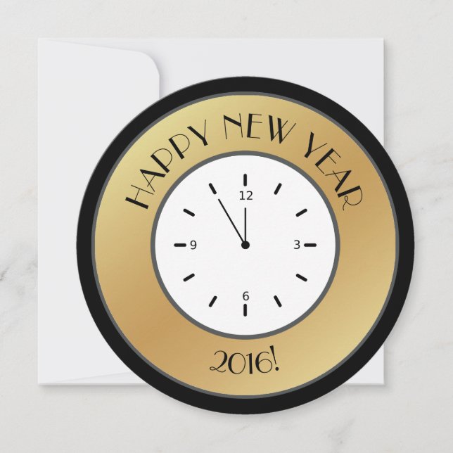 Faux Gold Foil Clock Midnight Gott nytt år Inbjudningar (Framsida)