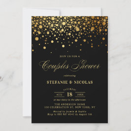 Faux Gold Foil Confetti Black Par Shower Inbjudningar