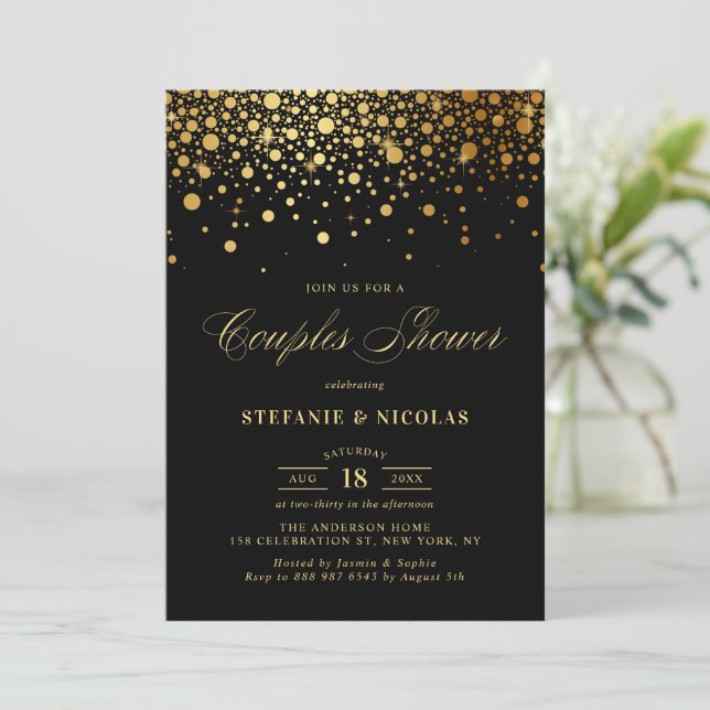 Faux Gold Foil Confetti Black Par Shower Inbjudningar (Stående Fram)
