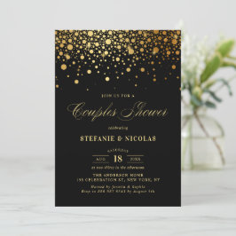Faux Gold Foil Confetti Black Par Shower Inbjudningar