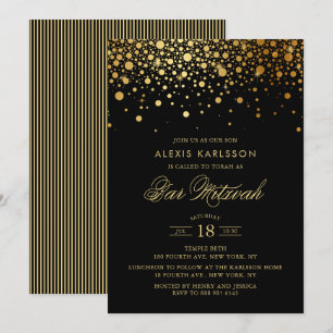Faux Gold Foil Confetti Black Pub Mitzvah Inbjudningar