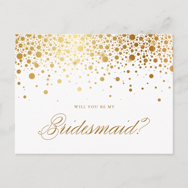 Faux Gold Foil Confetti blir du min bridesmaid Inbjudan Vykort (Framsida)