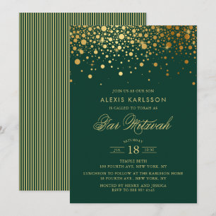 Faux Gold Foil Confetti Grönt Pub Mitzvah Inbjudningar