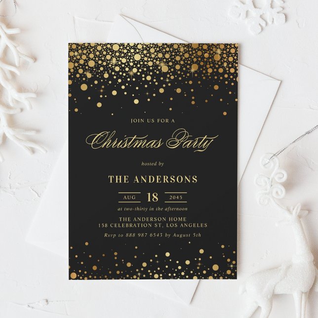 Faux Gold Foil Confetti jul Party | Svart Inbjudningar (Skapare uppladdad)