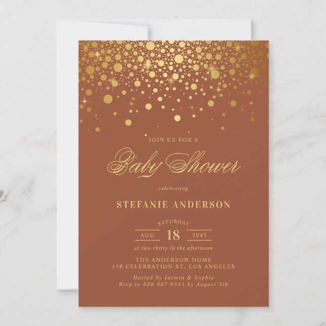 Faux Gold Foil Confetti Terracotta Baby Shower Inbjudningar (Framsida)