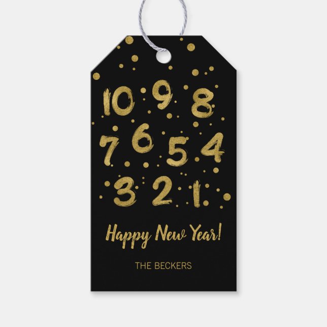 Faux Gold Foil Countdown Gott nytt år Gift Märkres Presentetikett (Framsidan)