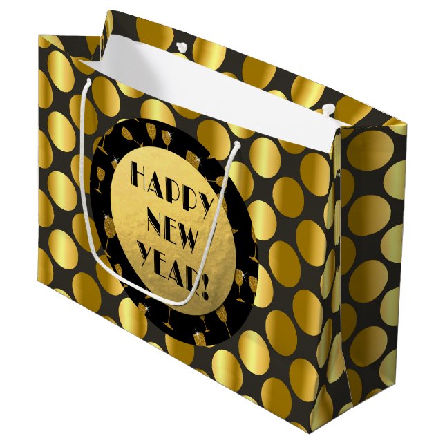 Faux Gold Foil Dots, Gott nytt år! Gift Bag (Framsidan Vinklad)