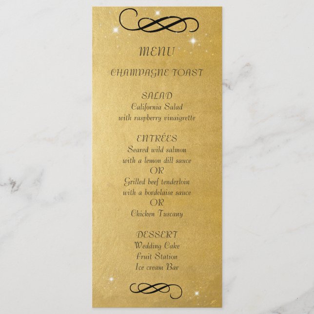 Faux Gold Foil, Elegant, Bröllop Menu Meny (Framsida)