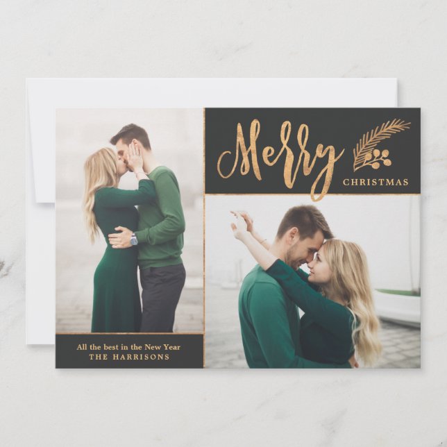 Faux Gold Foil Elegant jul Photo | Svart Julkort (Framsida)