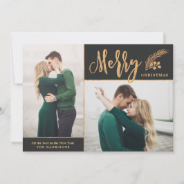 Faux Gold Foil Elegant jul Photo | Svart Julkort