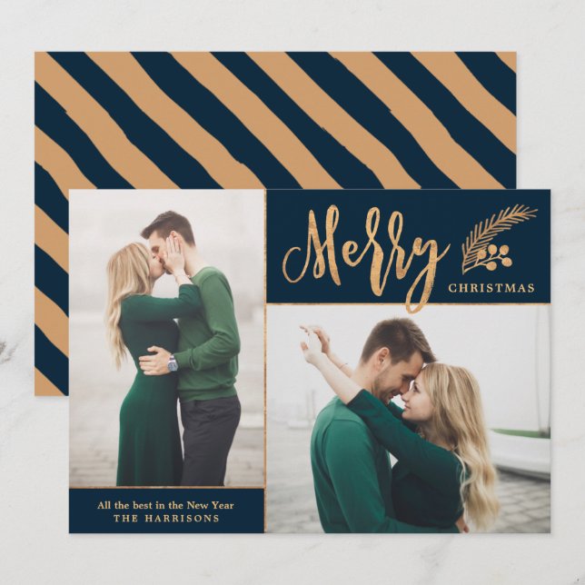Faux Gold Foil Elegant jul Photo | Tunga Julkort (Fram/baksida)