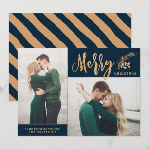 Faux Gold Foil Elegant jul Photo Tunga Julkort