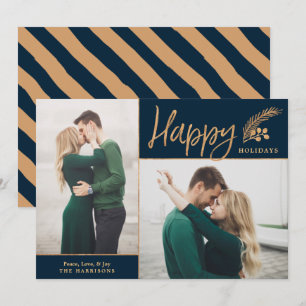 Faux Gold Foil Elegant Lycklig Photo Tunga Julkort