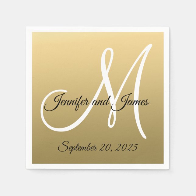 Faux Gold Foil Elegant Monogram Namn Bröllop Pappersservett (Framsidan)
