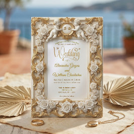 Faux Gold Foil Embossed Style Baroque Monogram Inbjudningar