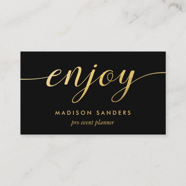 Faux Gold Foil Enjoy Typography Event Planner Visitkort (Framsida)