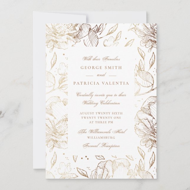 Faux Gold Foil Flowers Hand plockade Elegant bröll Inbjudningar (Framsida)
