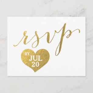 Faux Gold Foil Glam Heart Bröllop OSA vykort