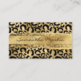 Faux Gold Foil Glitter Brush Stroke Leopard Visitkort