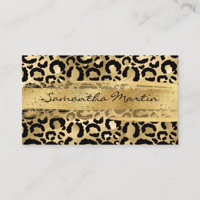 Faux Gold Foil Glitter Brush Stroke Leopard Visitkort (Framsida)