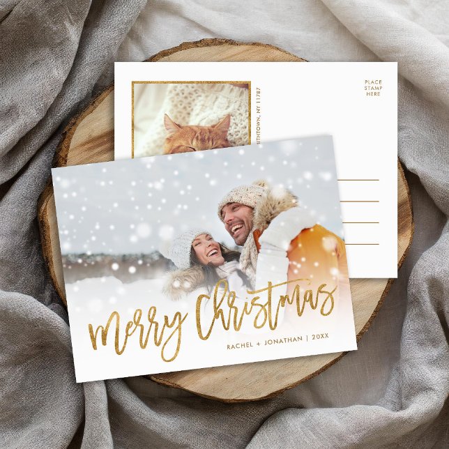 Faux Gold Foil God jul Photo Overlay Helg Vykort (Skapare uppladdad)